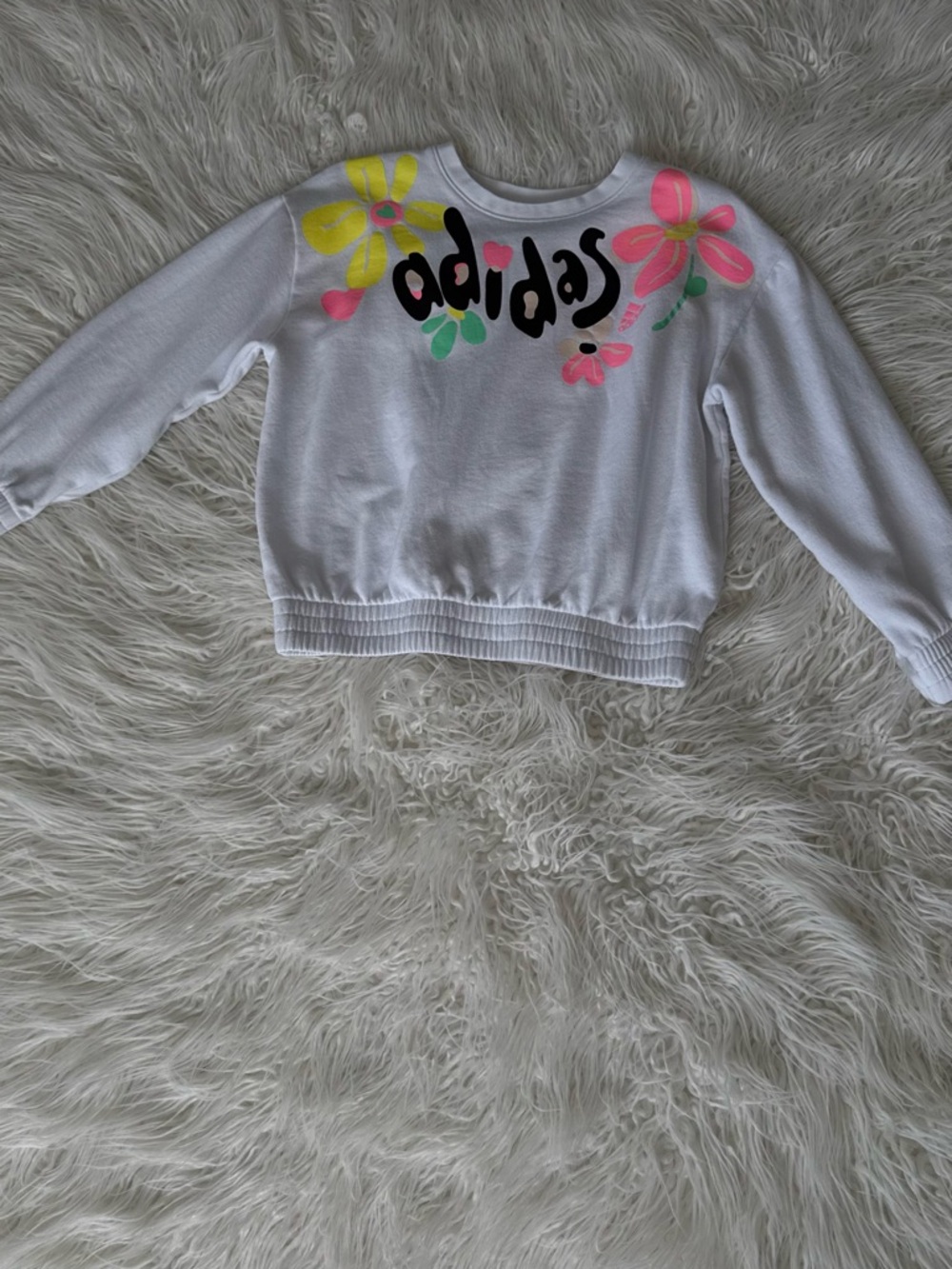 adidas White Pullover Sweatshirt with Neon Floral Print - Picture 3 of 11
